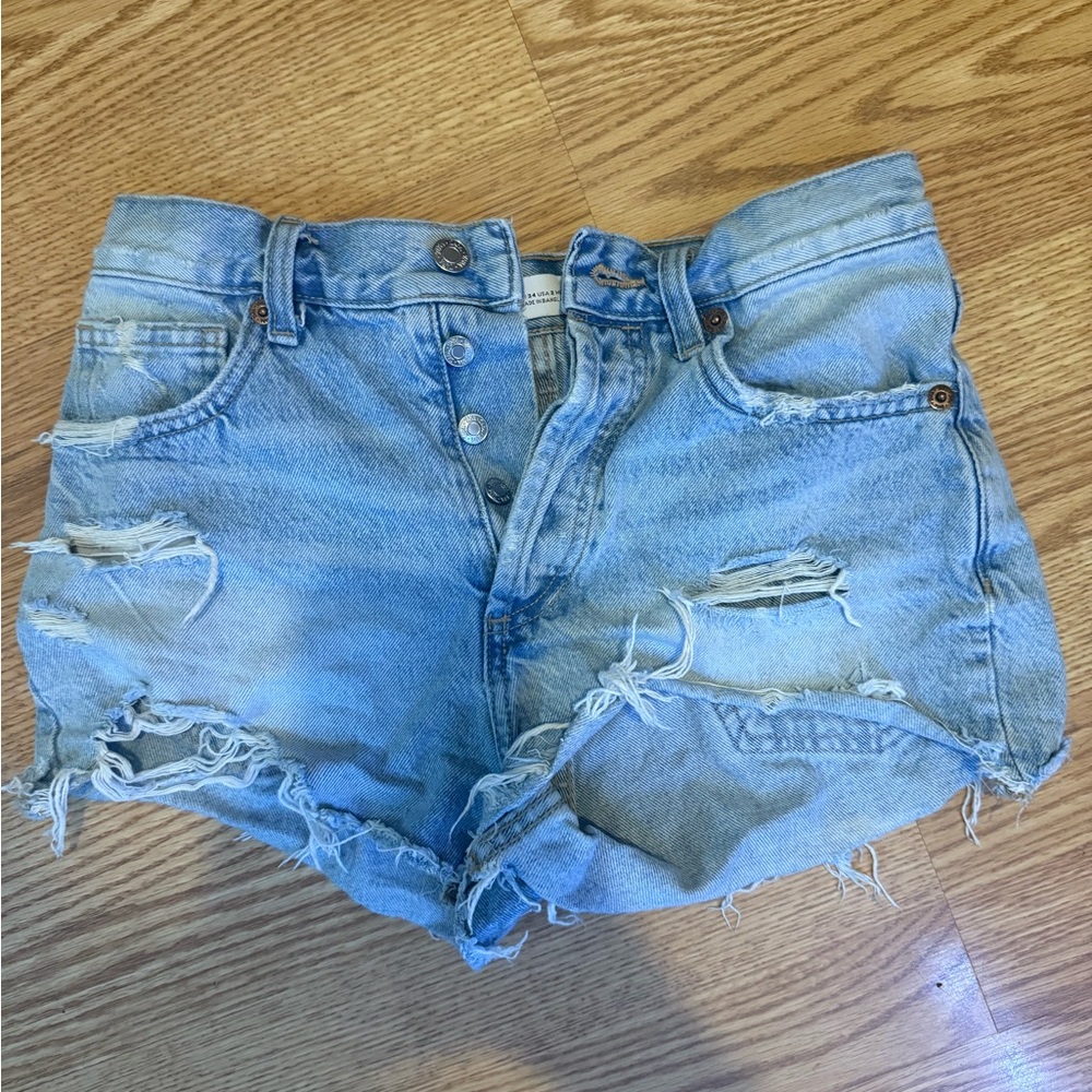 Zara Light Blue Distressed Jean Shorts